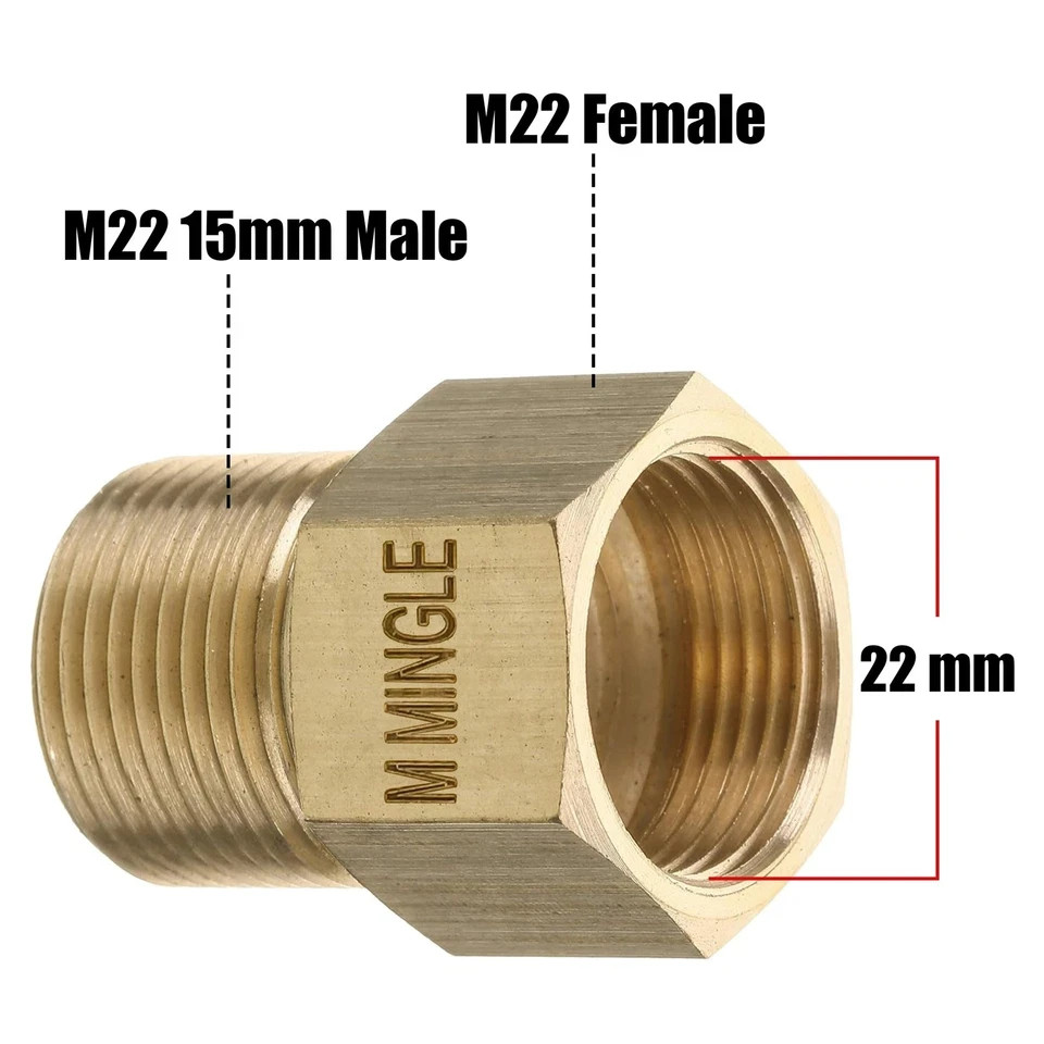 Pressure Washer Coupler, Metric M22 15mm Male Thread to M22 14mm Female Fitti…