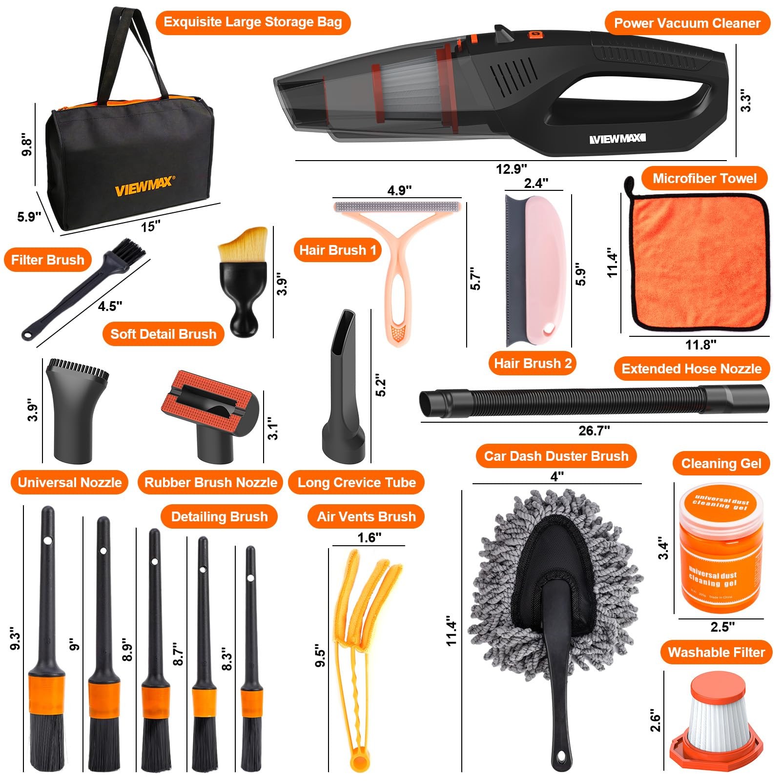 Car Cleaning Kit 19Pcs, Interior Detailing 19PCS with Corded Vacuum