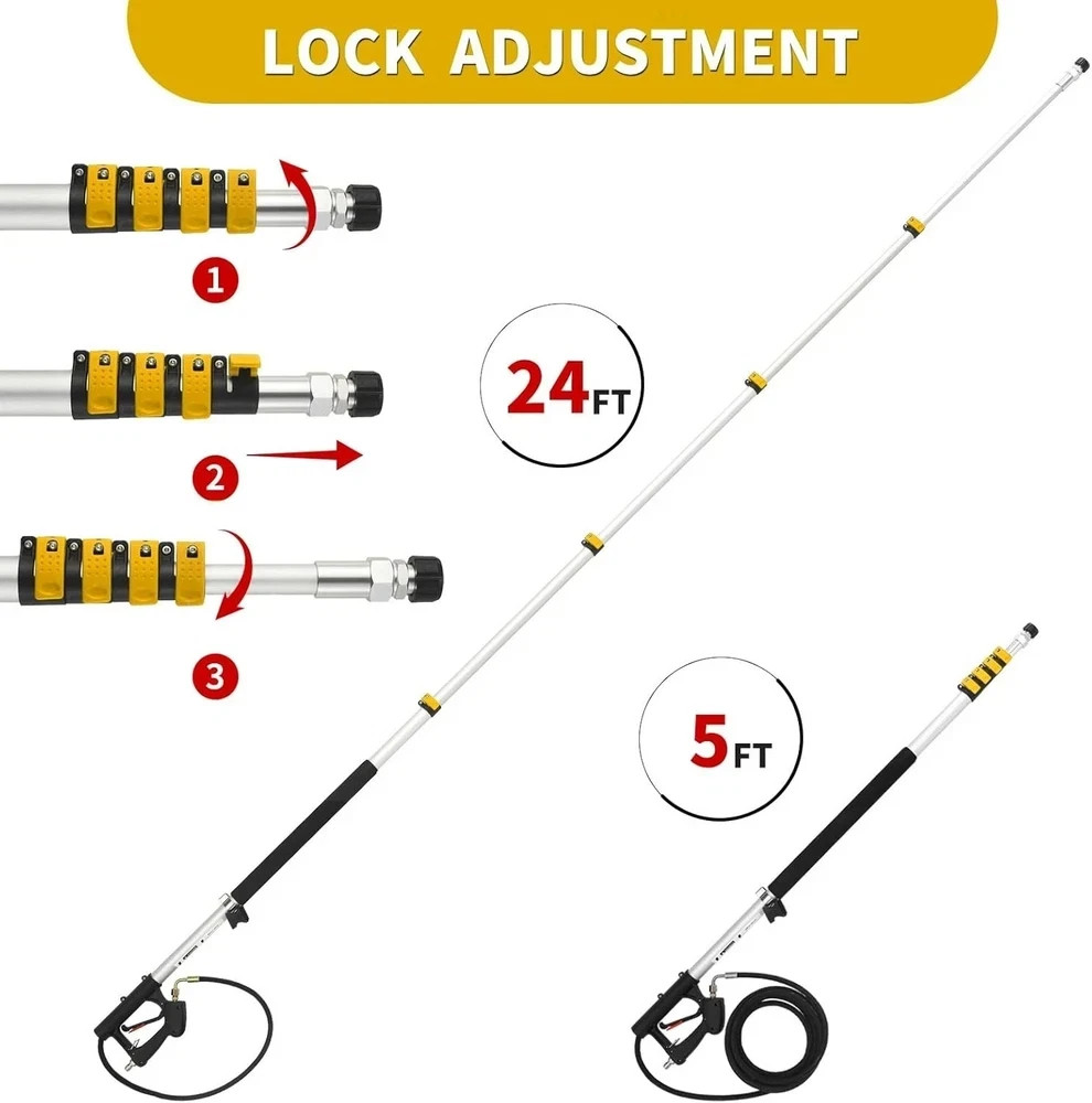 24 FT Telescoping Pressure Washer Wand with Pressure Washer Extension Wand, B…