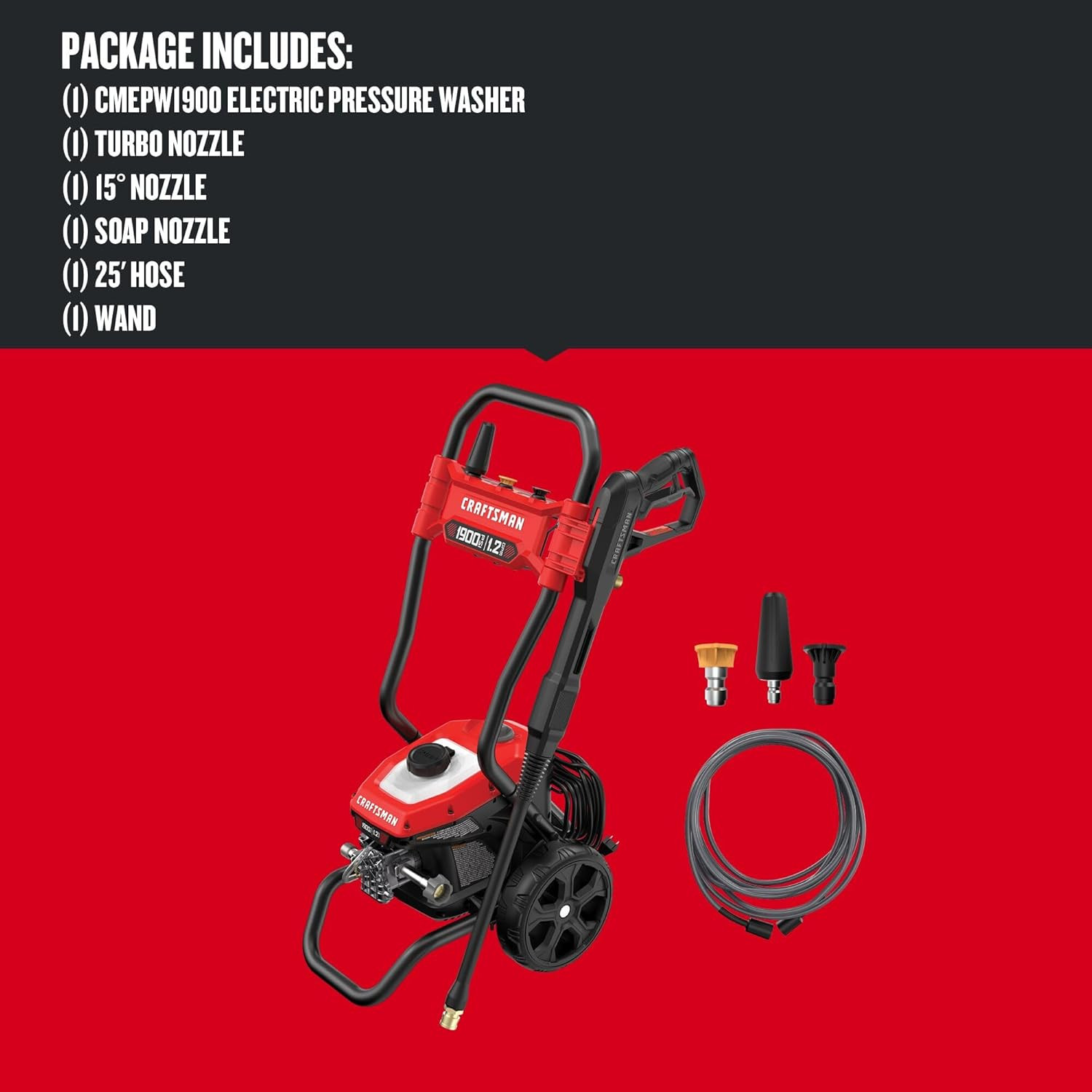 CRAFTSMAN Electric Pressure Washer, Cold Water, 1900 -PSI, 1.2-GPM, Corded (CMEP