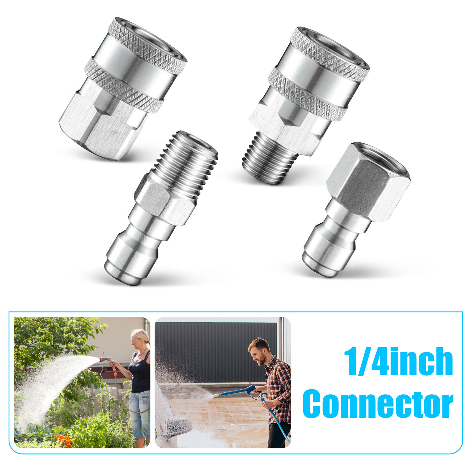 Stainless Steel Pressure Washer Adapter NPT 1/4” Fitting to 3/8” Quick Connect
