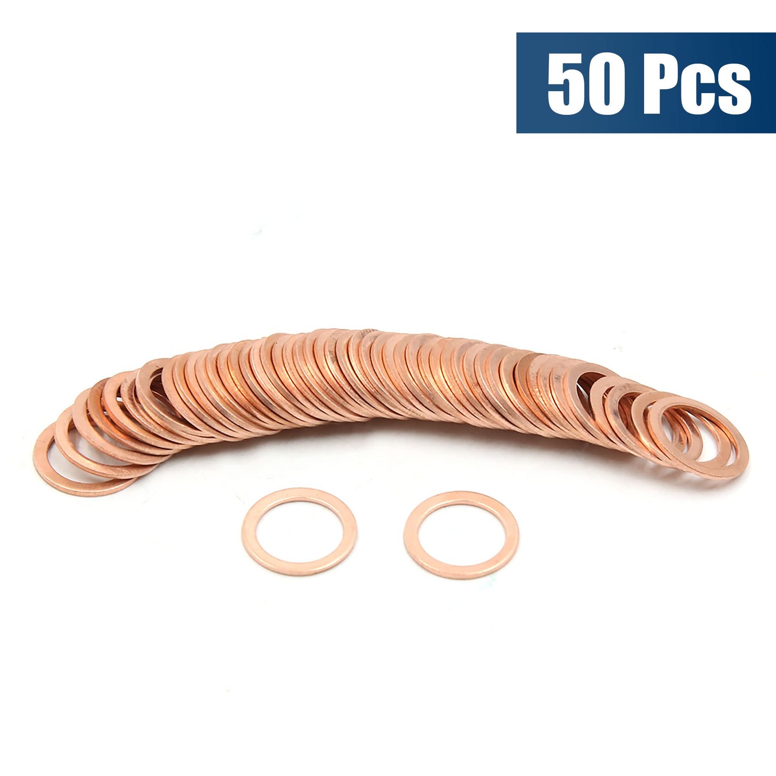 50PCS M13 x 17mm x 1mm Copper Flat Washers, Car Engine Sealing Gaskets Ring