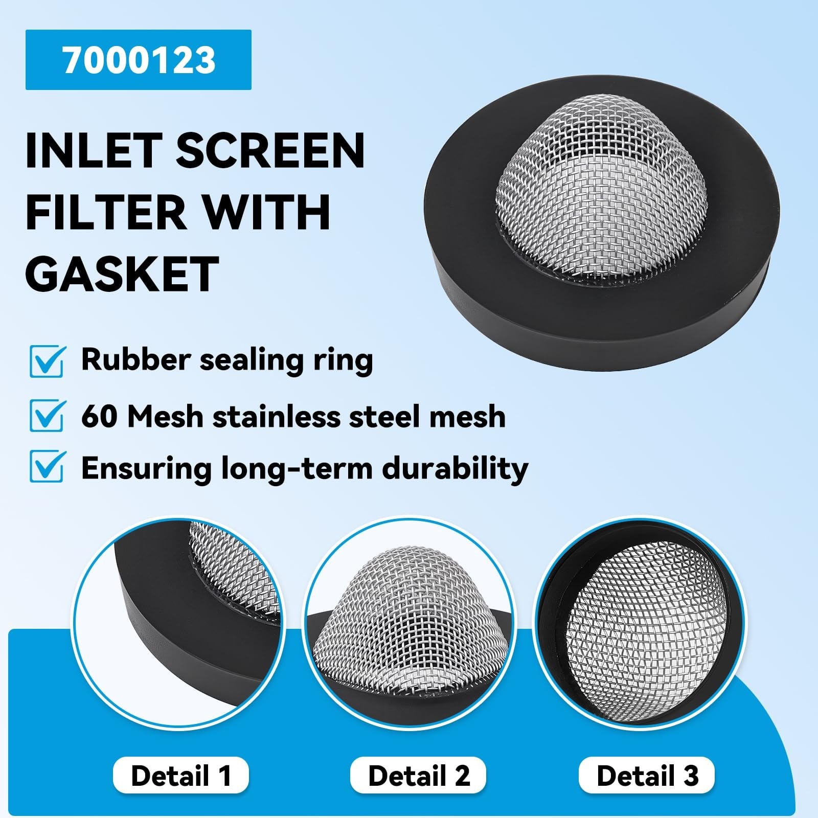 Inlet Screen Filter with Gasket, 60 Mesh Stainless Steel & Rubber Seal – 4 Pack