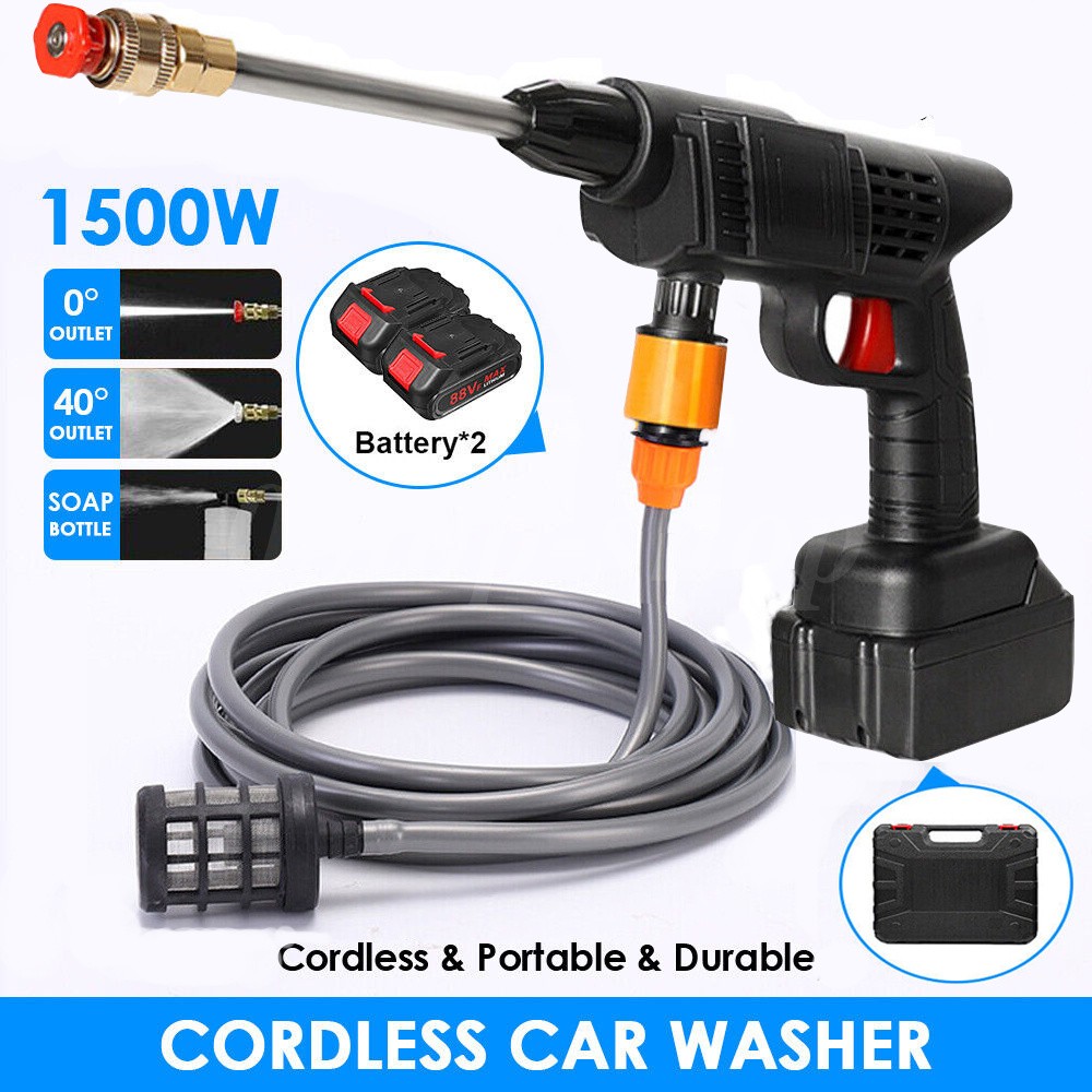 Cordless Electric High Pressure Water Spray Car Gun Portable Washer Gun 2Battery