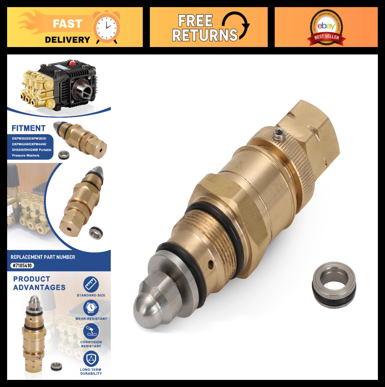 Pressure Washer Pump Unloader Kit for Triplex Plunger Pumps – Replacement Part