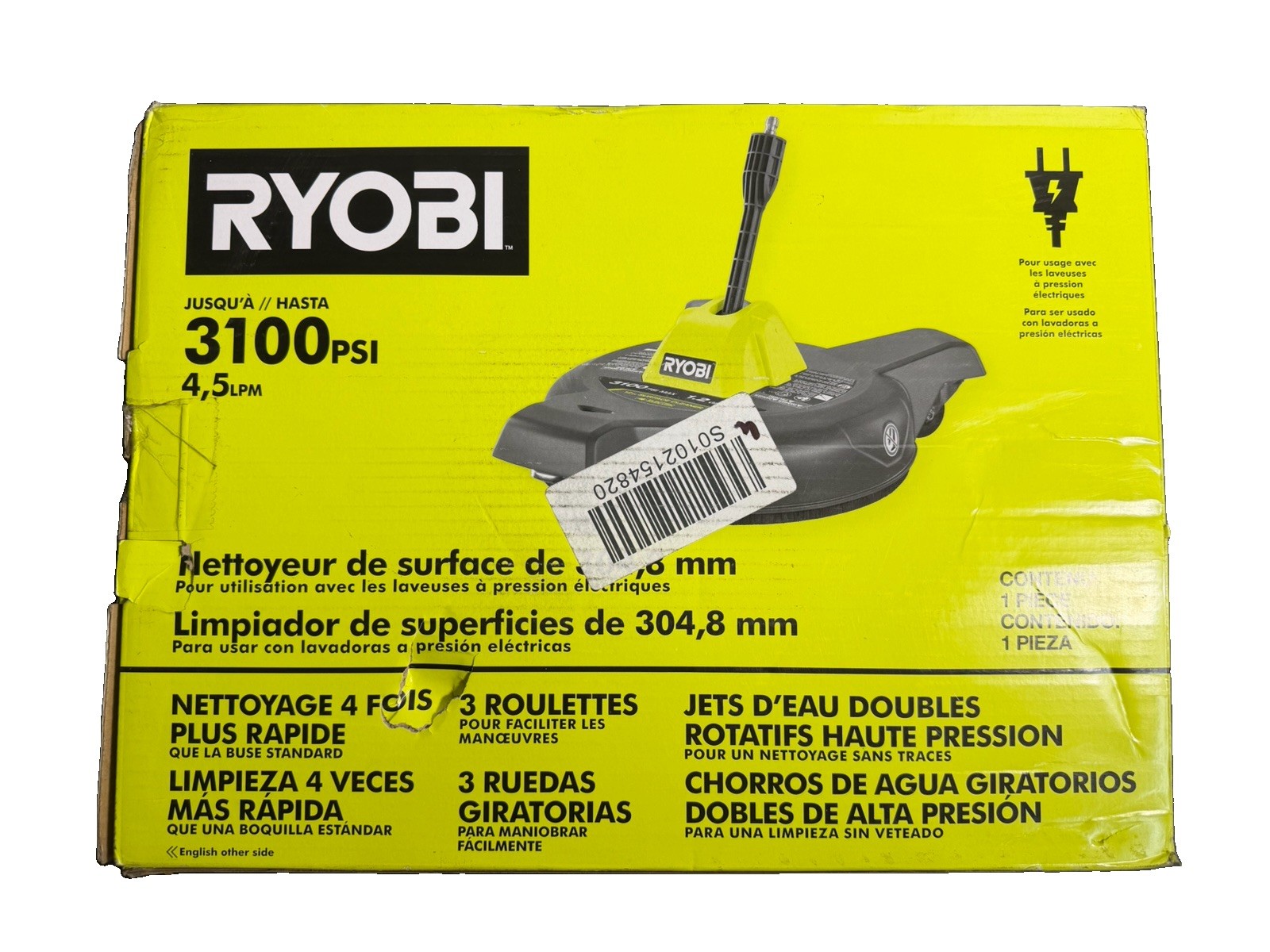 RYOBI 12 in. 3100 PSI Electric Pressure Washer Surface Cleaner RY31SC12VNM