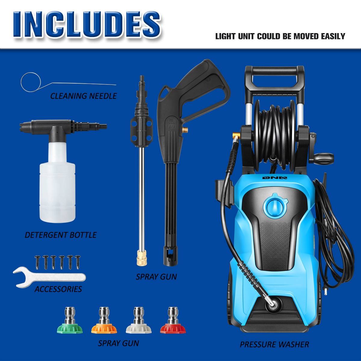 2176 PSI 2.4 GPM High-Pressure Electric Power Cleaner Car Washer Machine Blue