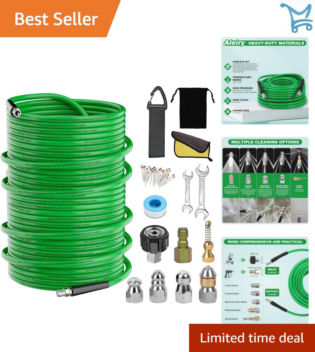 Sewer Jetter Kit Pressure Washer Water Drain Cleaning Hose 150FT 5800 PSI