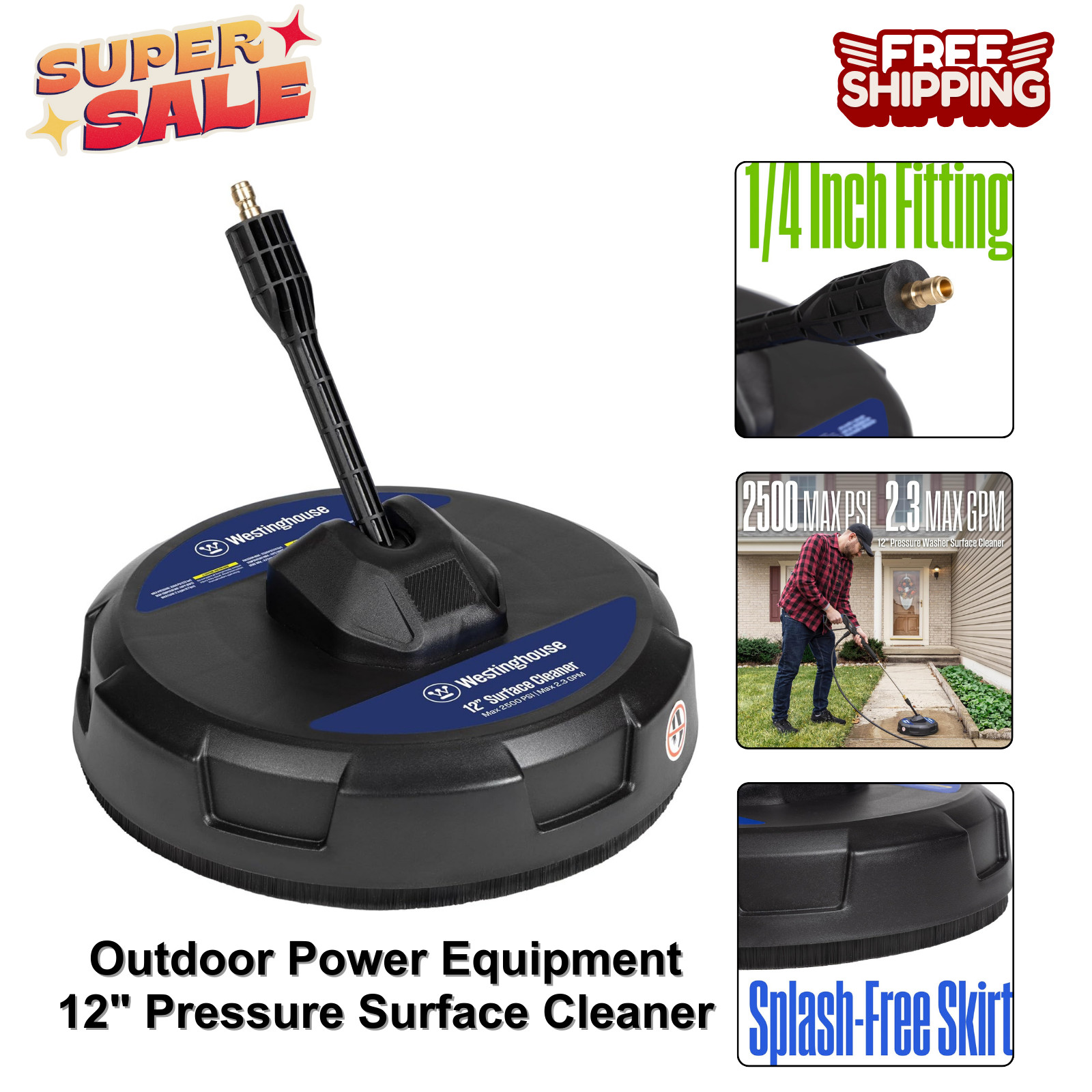 Outdoor Power Equipment 12″ Pressure Surface Cleaner, 22500 PSI, 1/4″ Connector