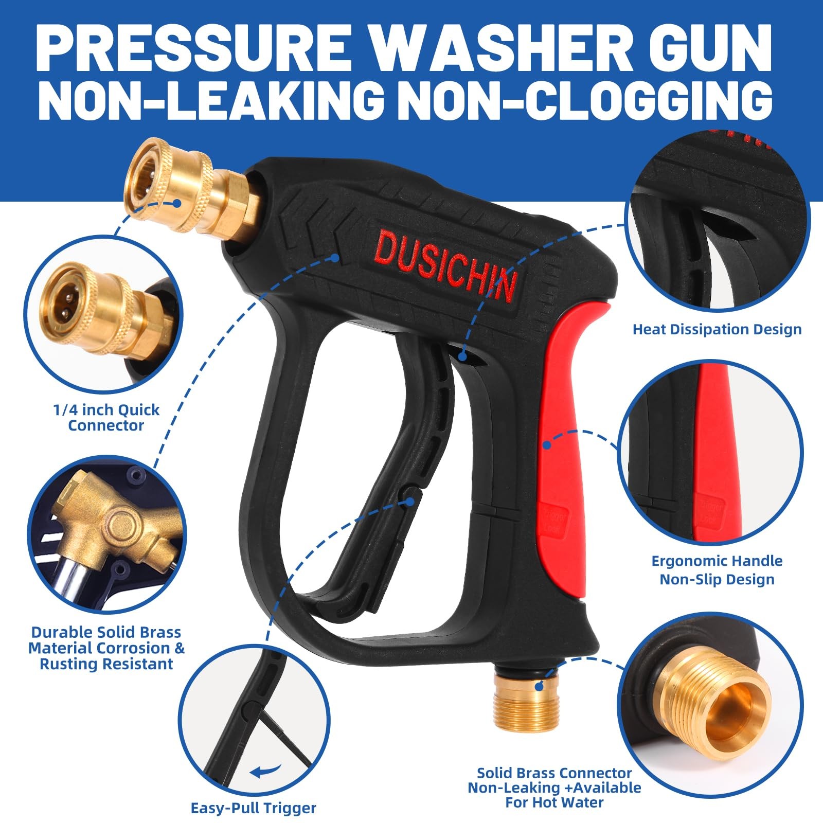 DUSICHIN DUS-220 Short Wand High Pressure Washer Gun,3000 PSI Max, 5 Pressure