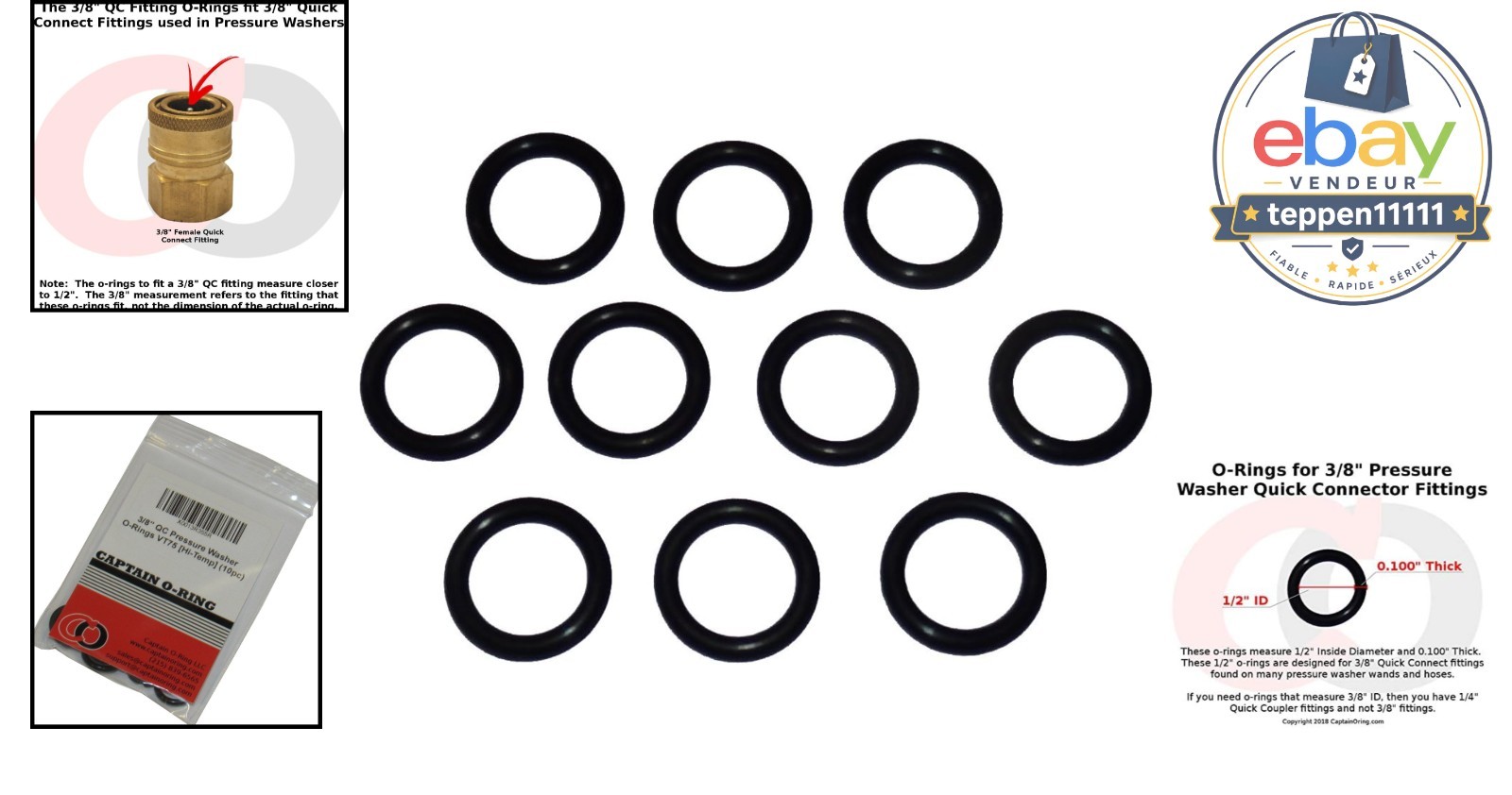 Power Pressure Washer O-Rings 3/8″ Quick Coupler 10 Pack