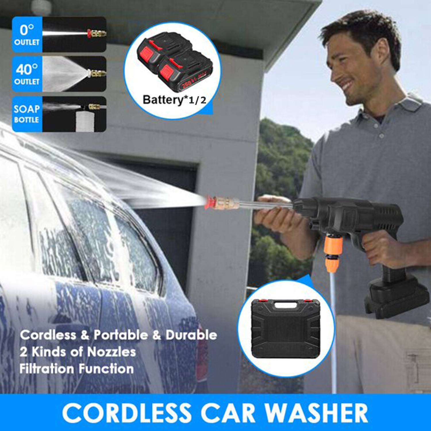 Portable Cordless Electric High Pressure Washer Spray Gun Car Wash Tool Boxset