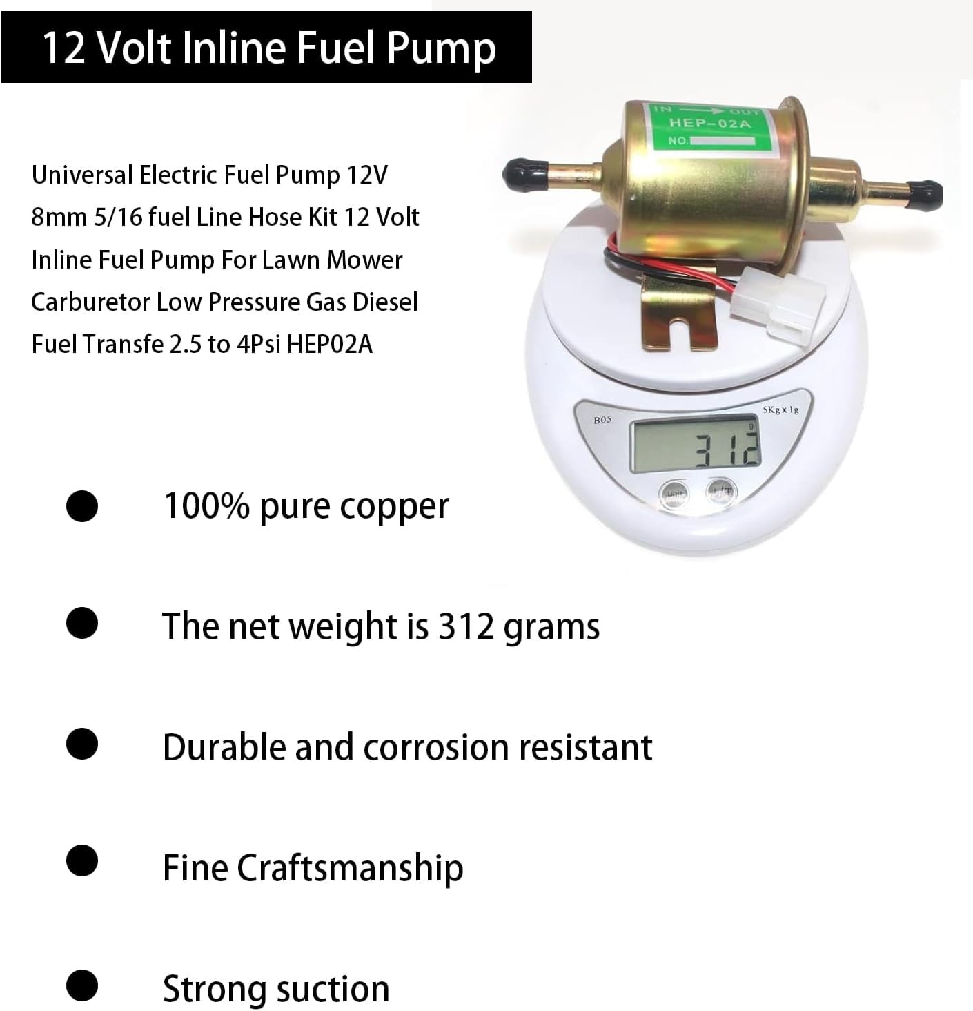 12 Volt Fuel Pump For Universal Electric Low Pressure inline Fuel Pump | 12 V…