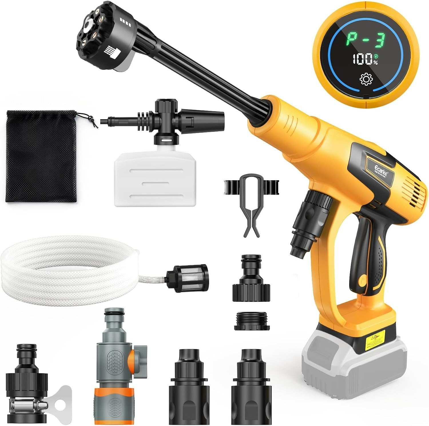 1200PSI Cordless Pressure Washer for DeWalt 20V Battery 6-in-1 Nozzle Foam Canno