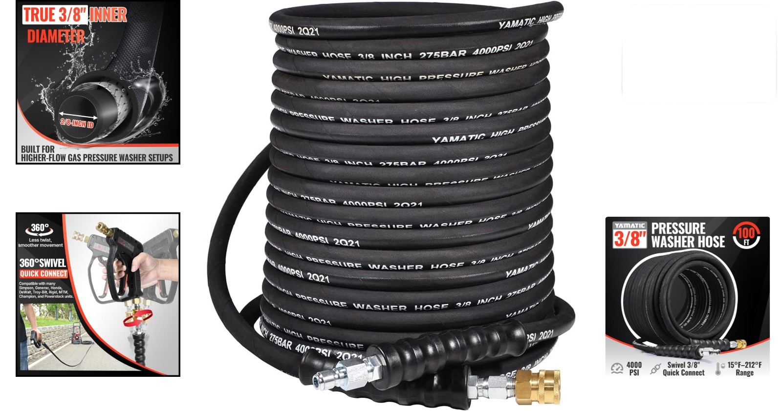 YAMATIC 3 8 Pressure Washer Hose 100 Ft 4000 PSI Steel Braided