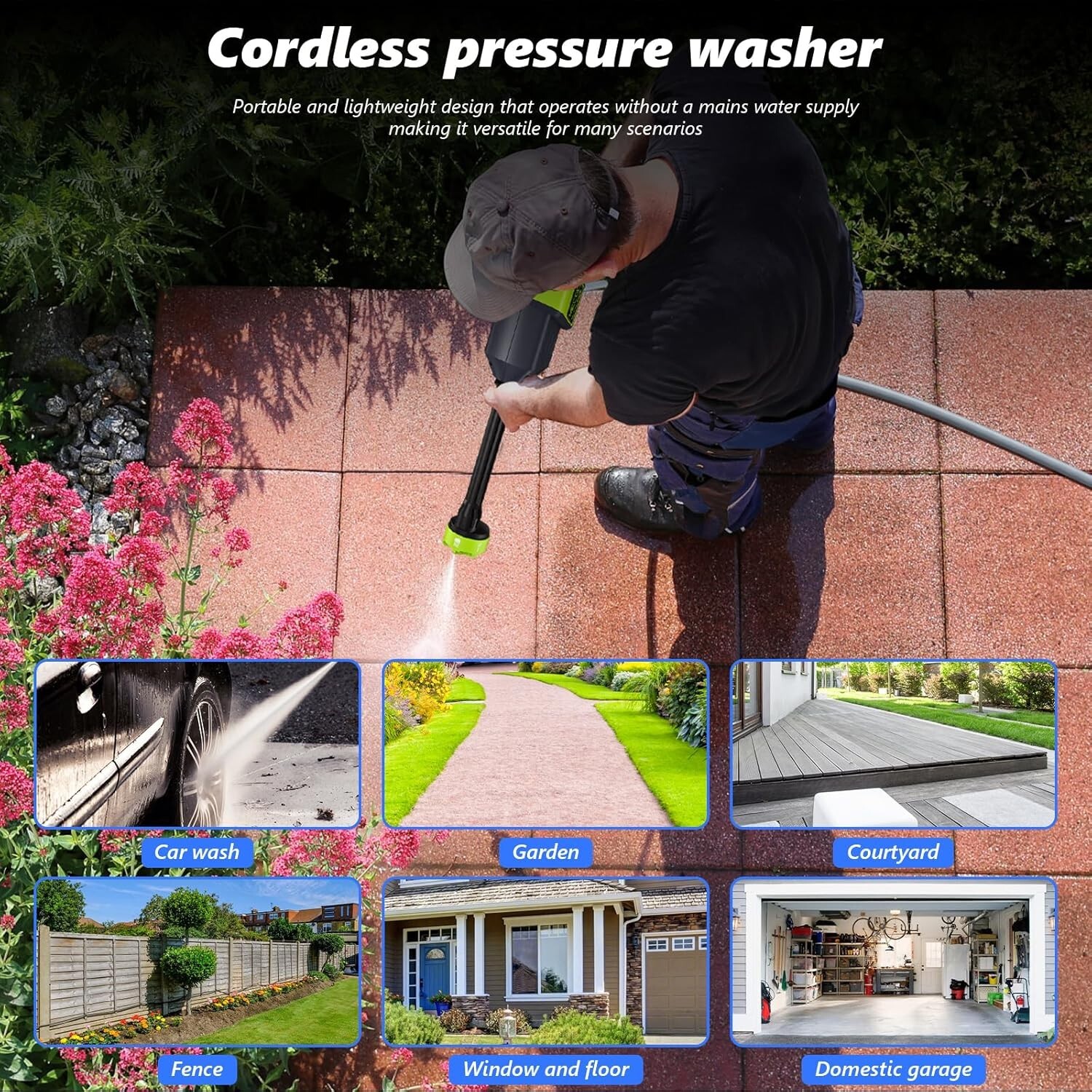 Cordless Pressure Washer, 1060 PSI Brushless Motor, Power Washer.