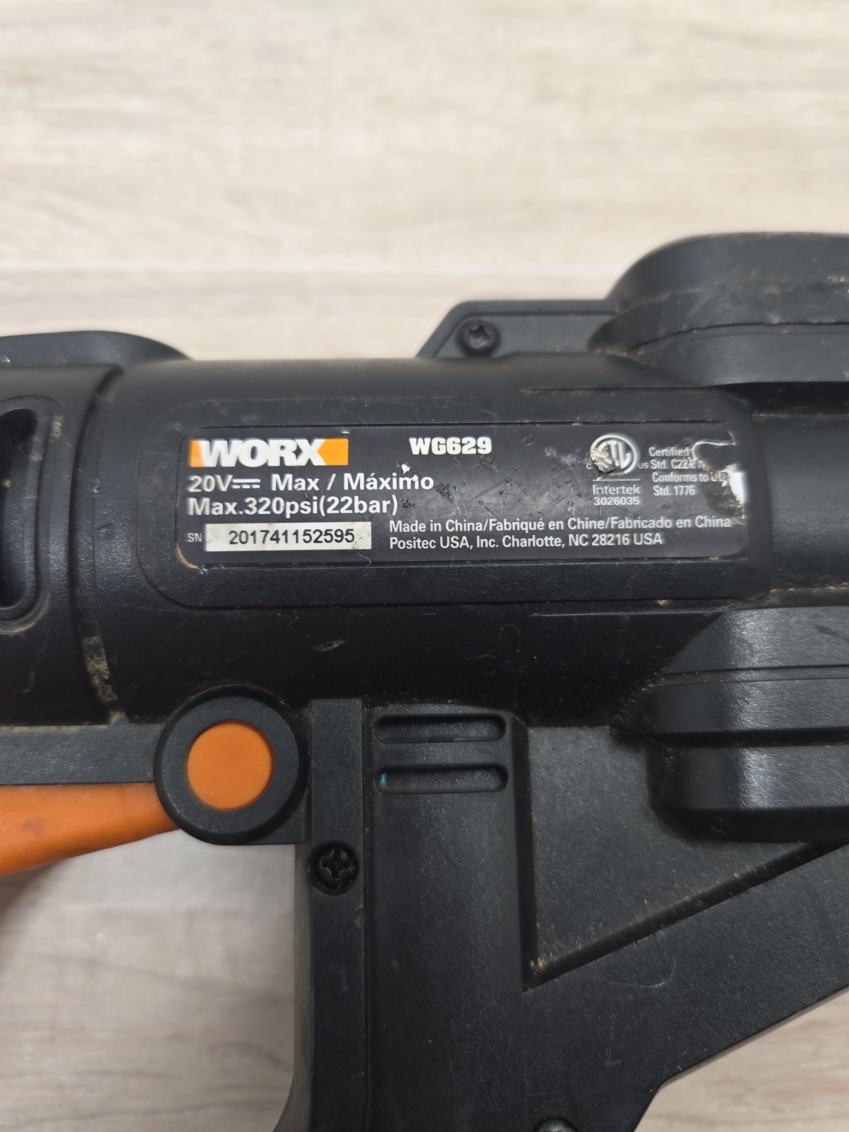 WORX WG629 Hydroshot 20V Cordless Cleaner Pressure Washer No Battery Or Charger