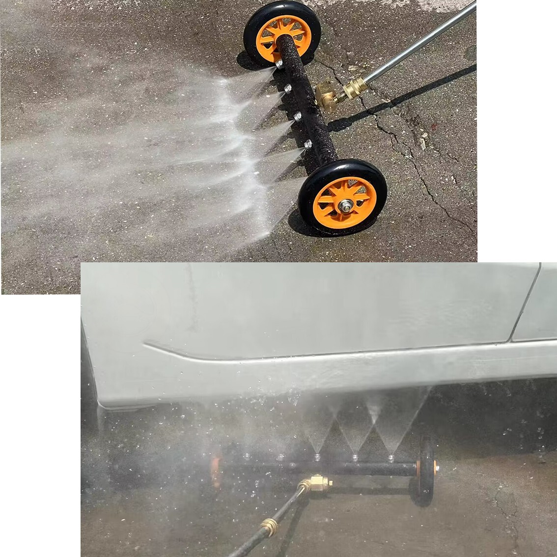 2in1 Water Broom Surface Cleaner Undercarrige Pressure Washer Brush 5 Nozzle 18″