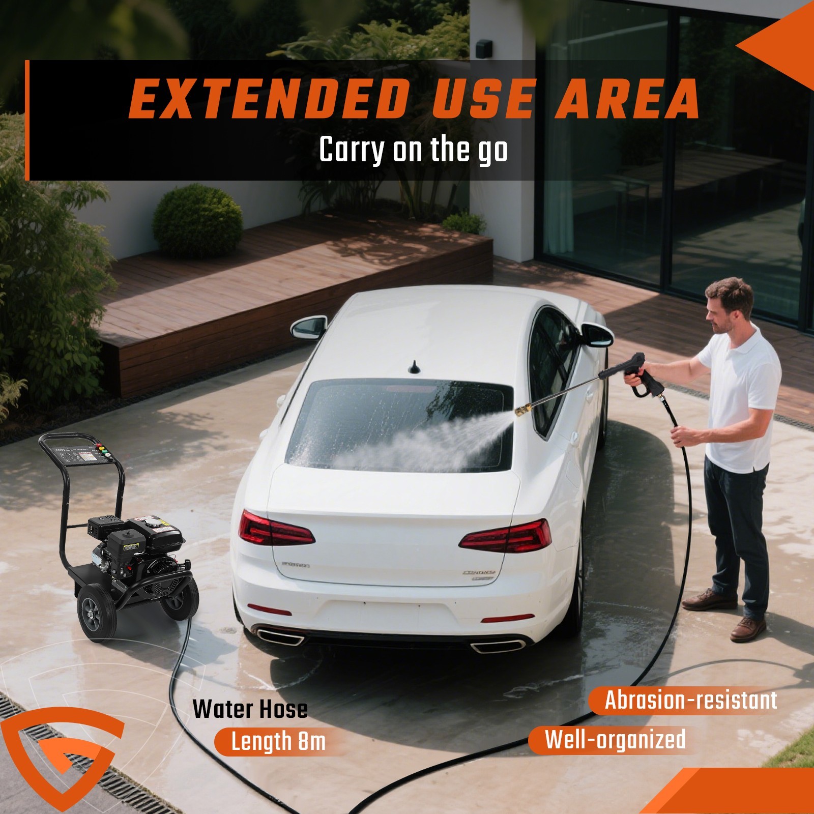 PETROL PRESSURE WASHER for Cars Fences 212cc Cold Water 0.6L OIL CAPACITY 2.6GPM