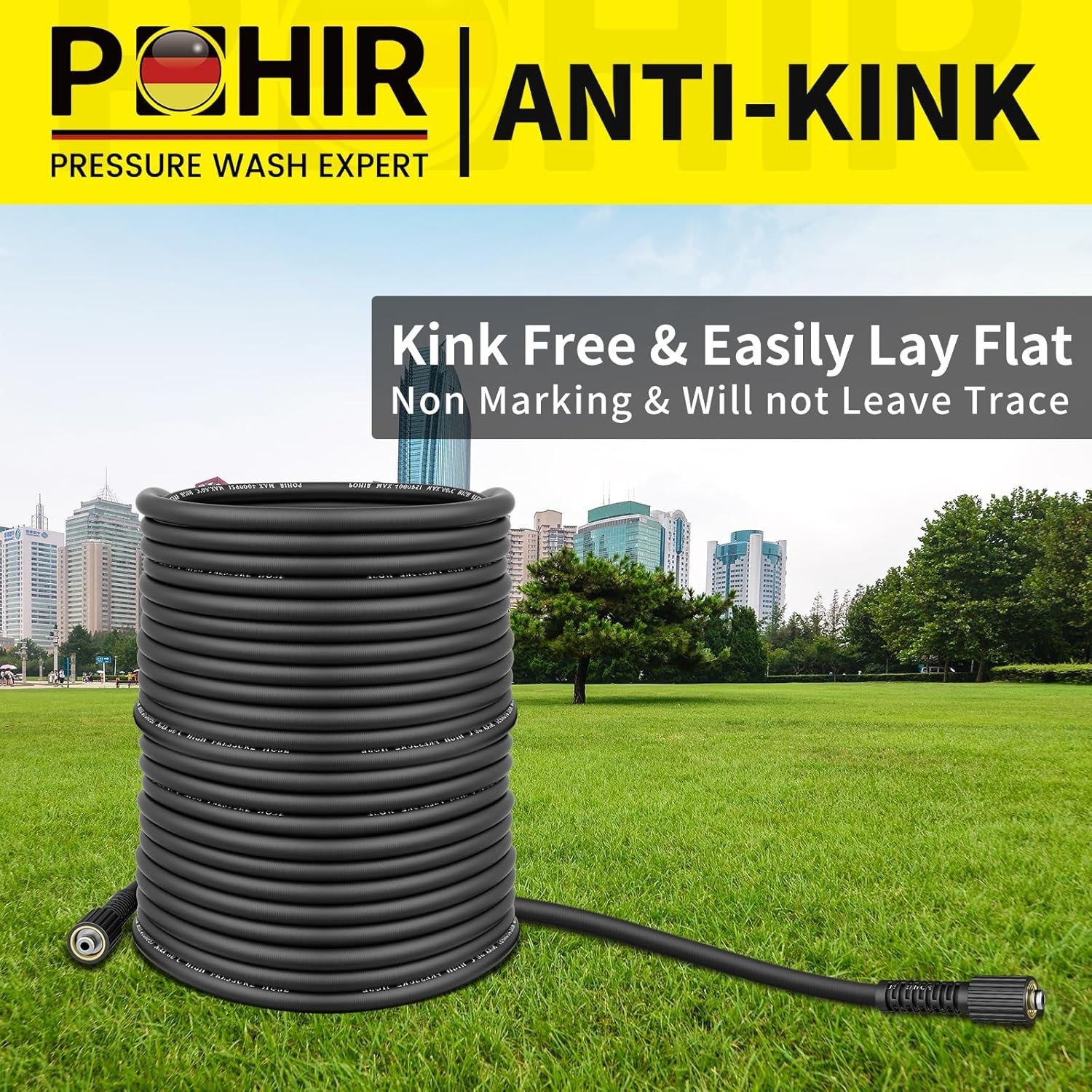 POHIR 100FT 4000PSI Pressure Washer Hose Kink Resistant 1/4″ Power Washer Hose