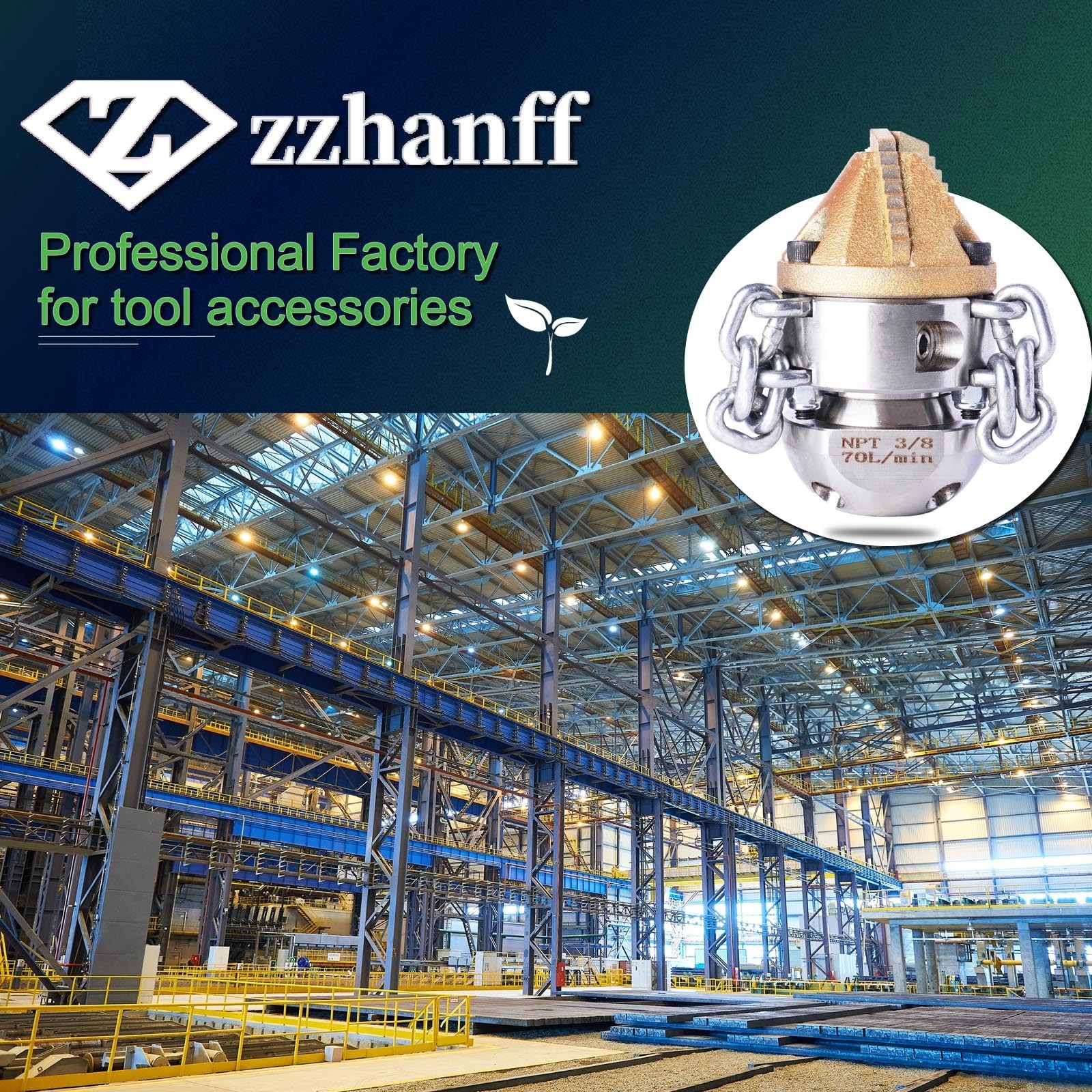 ZZHANFF 3/8 NPT Sewer Jetter Rotating Nozzle – 2.6 x 3 x 5.5 inches, silvery