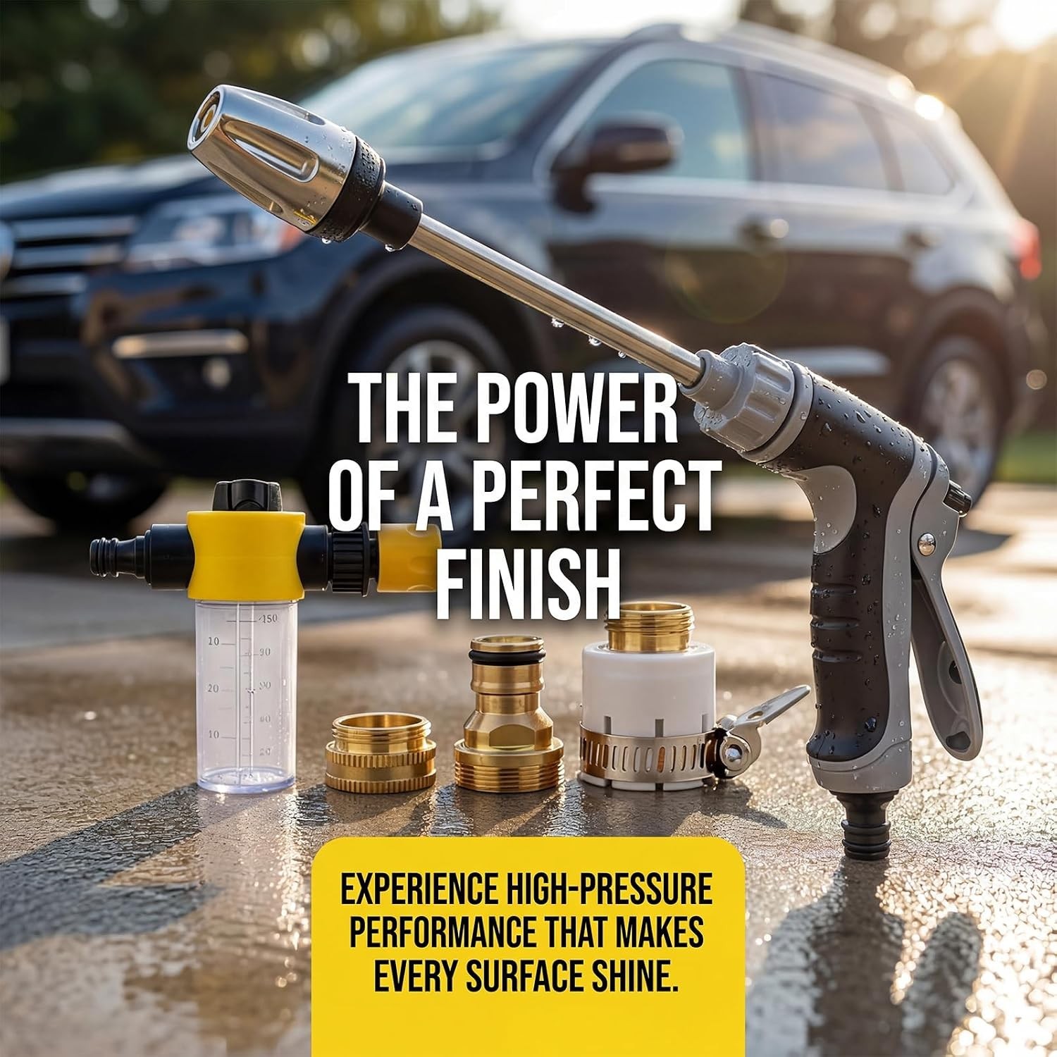 Pressure Washer with Stainless Steel Long Handle, 3 Adjustable Spray Modes, Suit
