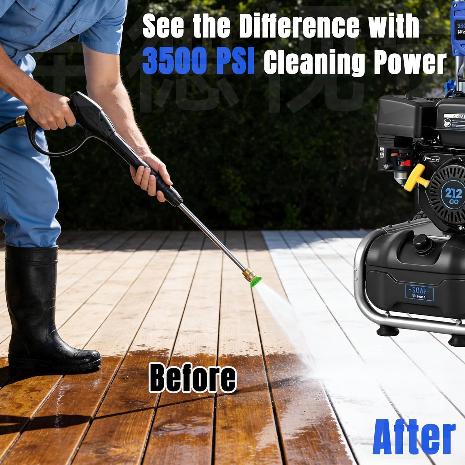 3500PSI Gas Pressure Washer, 212CC / 2.3GPM / 7HP / 4-Stroke Gas Power Washer wi