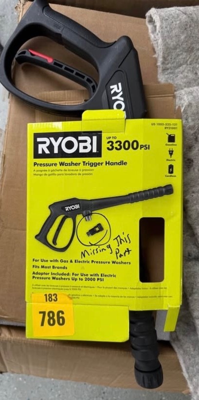 RYOBI 3300 PSI Pressure Washer Trigger Gun Handle Kit – Missing Adapter