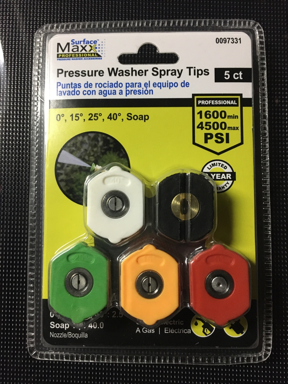 Surface Maxx Professional Spray Tips 5 Pack 0097331 (Gas-Electric) 4500 PSI