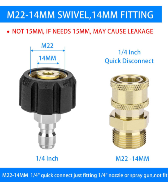 Pressure Washer Adapter Set, 2 Pair M22 (M22-14MM) 1/4” Quick Connect, Pressure