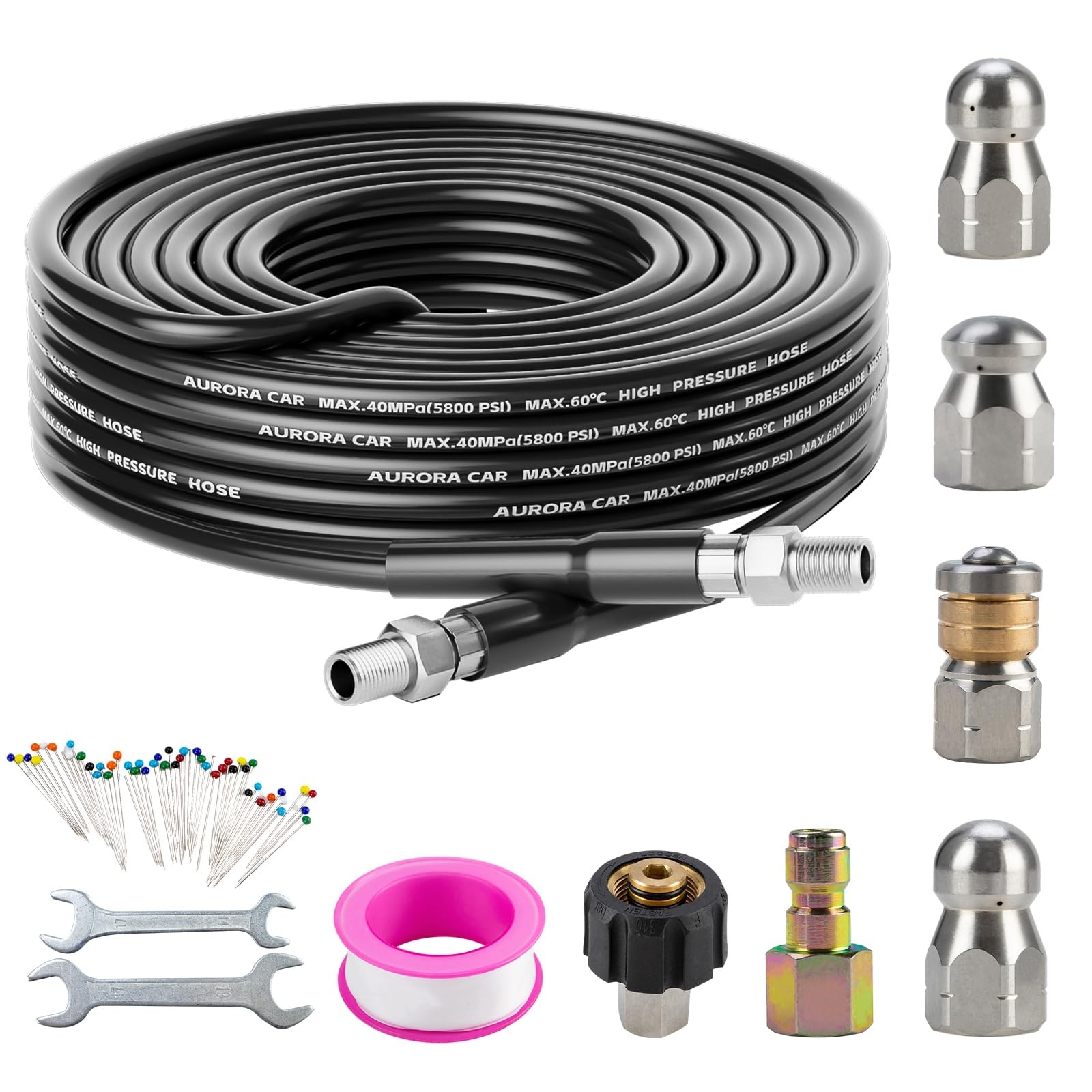 Sewer Jetter Kit for Pressure Washer 30FT，Drain Cleaner Hose 1/4 Inch NPT Cor…