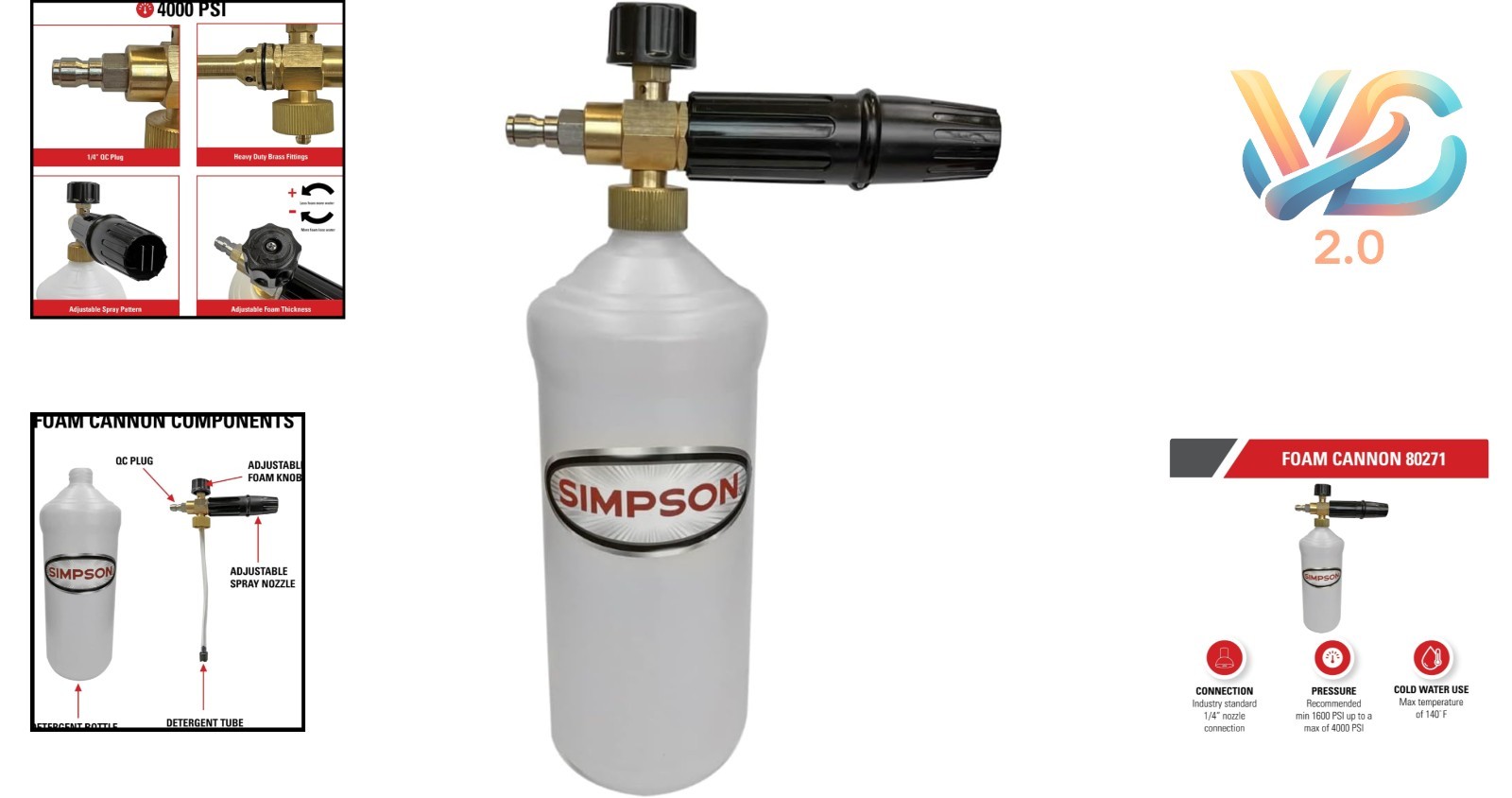 Pressure Washer Foam Cannon 1L White for Up to 4000 PSI