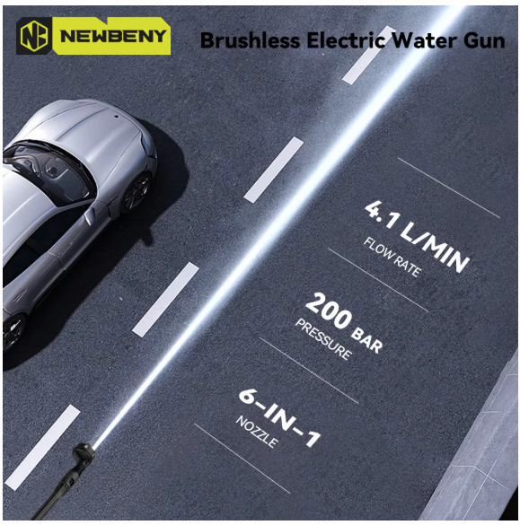 NEWBENY 200Bar Brushless High Pressure Car Washer Gun 6 in 1 Electric Garden