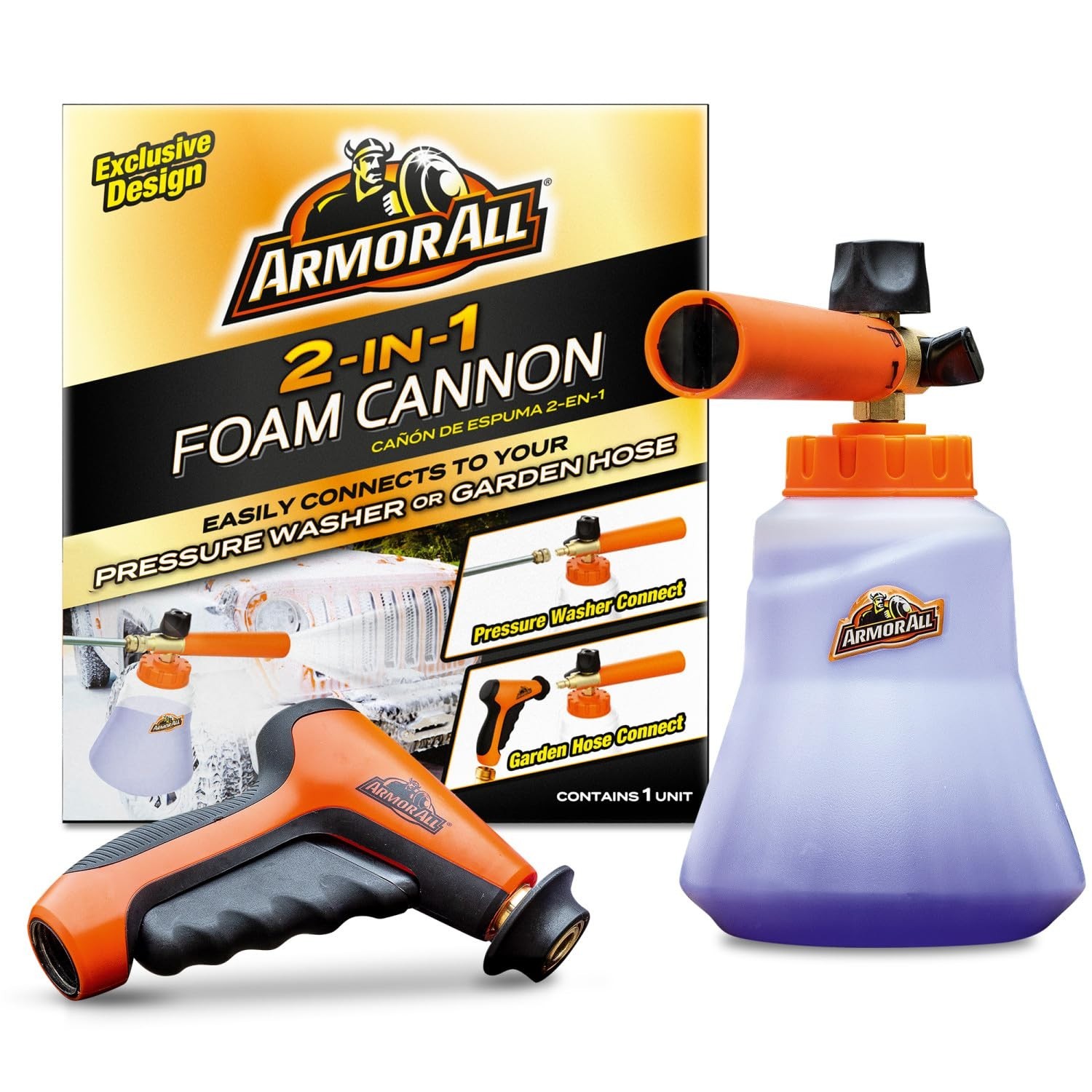 2-in-1 Foam Cannon Kit for Garden Hoses & Power Washers | 3-Piece Car Wash Set,