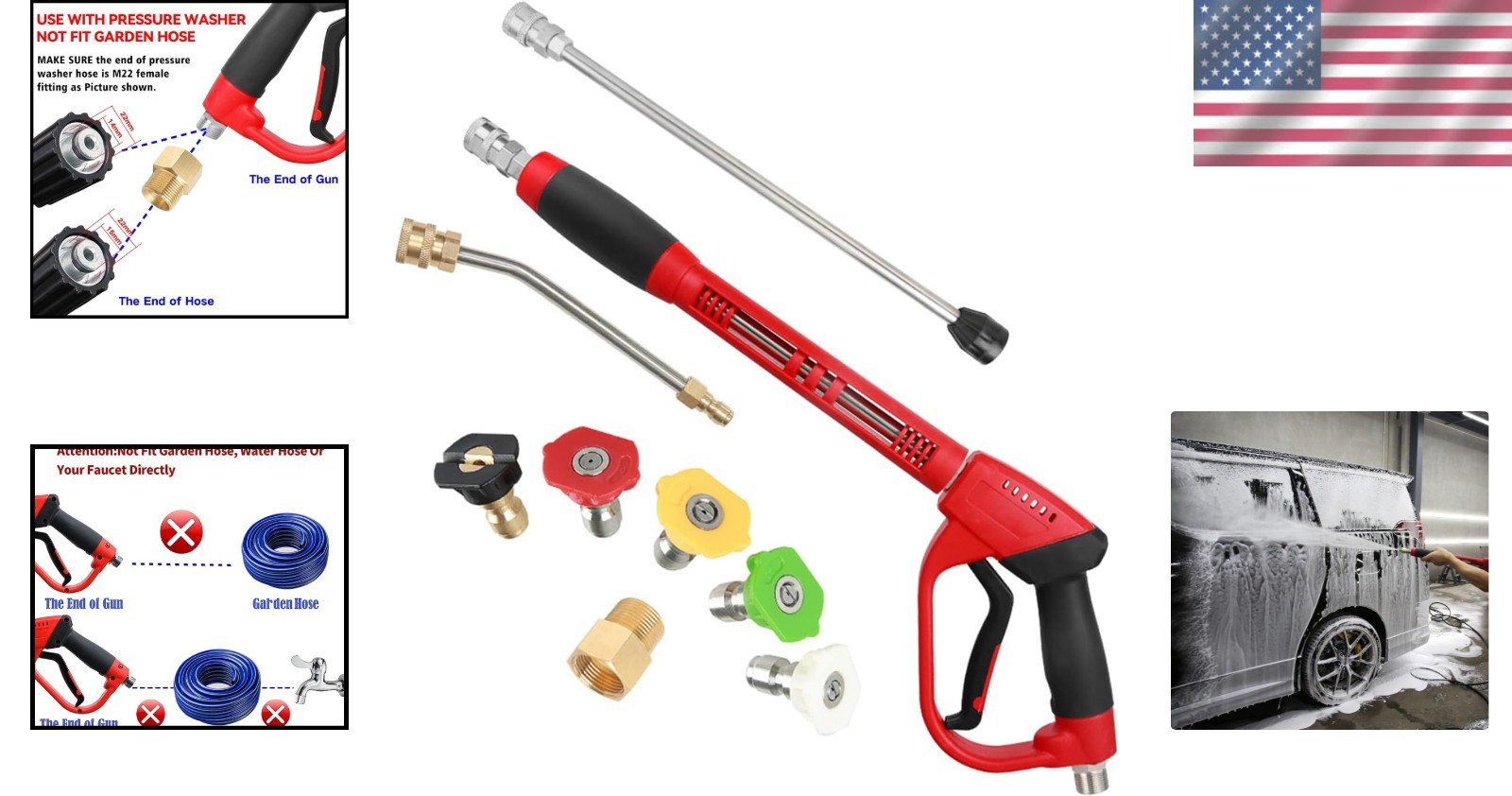 Efficient Pressure Washer Gun with 30° Curved Rod and 5 Interchangeable Nozzles