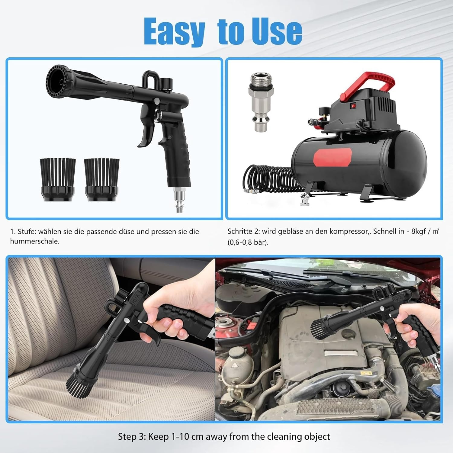 Air Cleaning Gun for Car Interior Detailing, High Pressure Air Blower Auto Detai