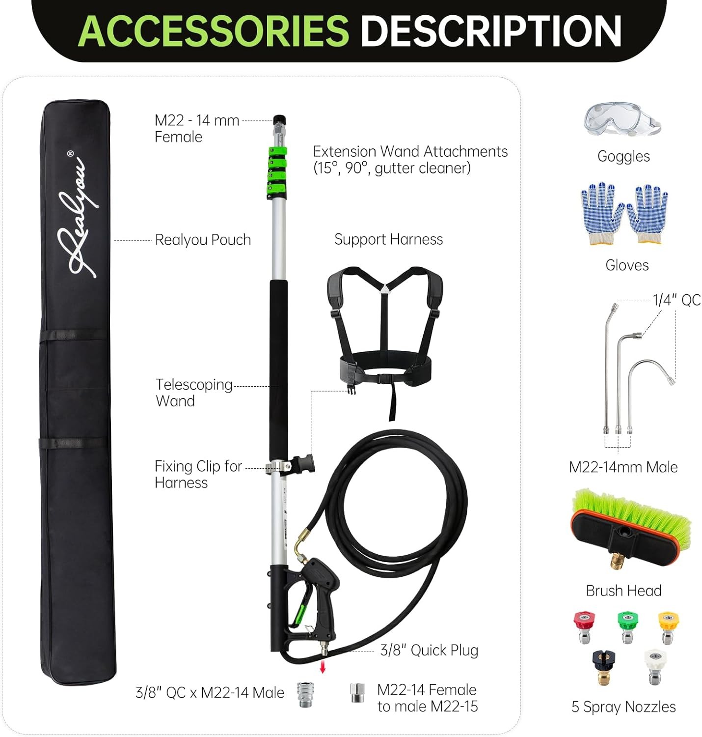 24 FT Pressure Washer Telescoping Wand with Pressure Washer Extension Wand, Gutt