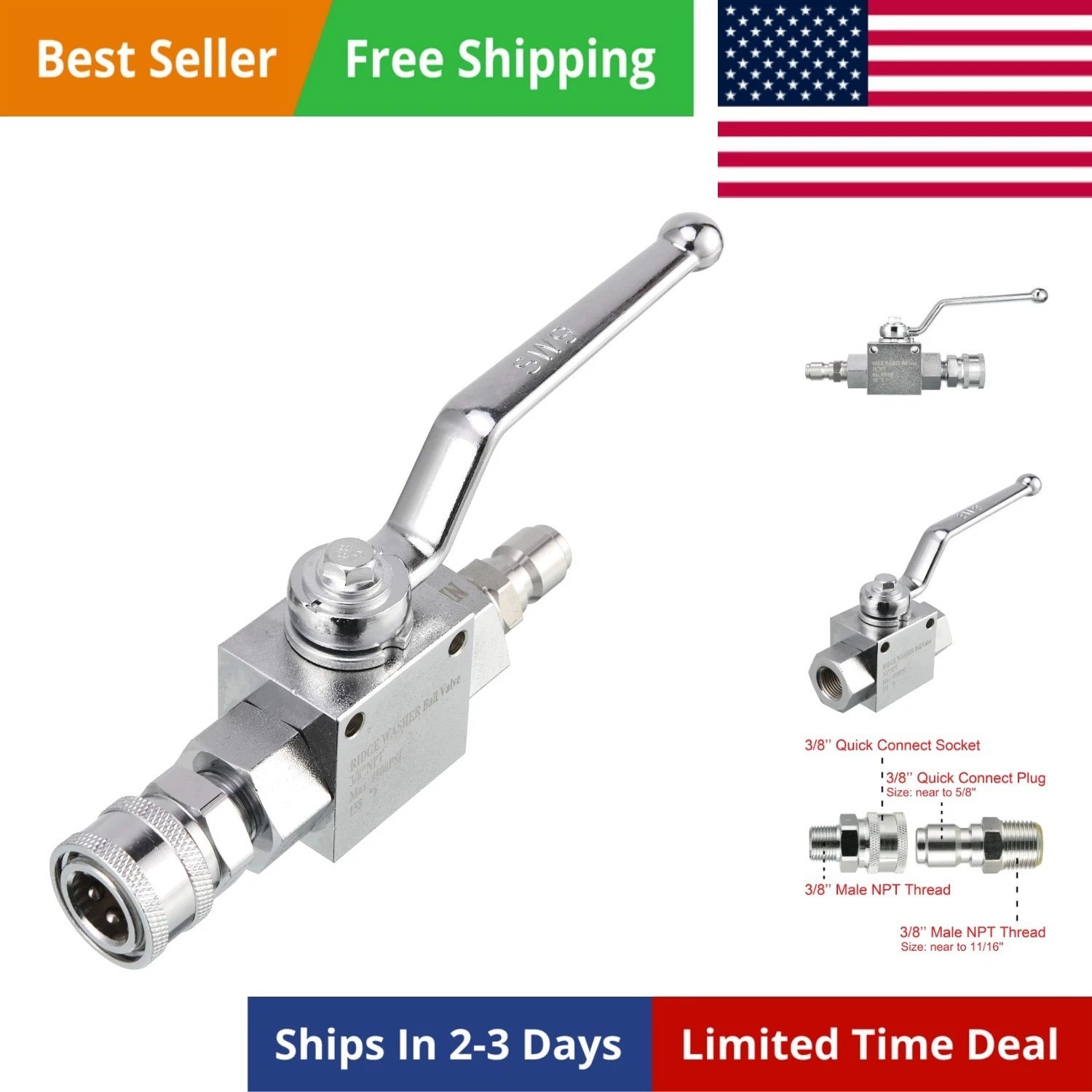 High Pressure Ball Valve Kit for Power Washer Hose, 3/8” Quick Disconnect, 45…