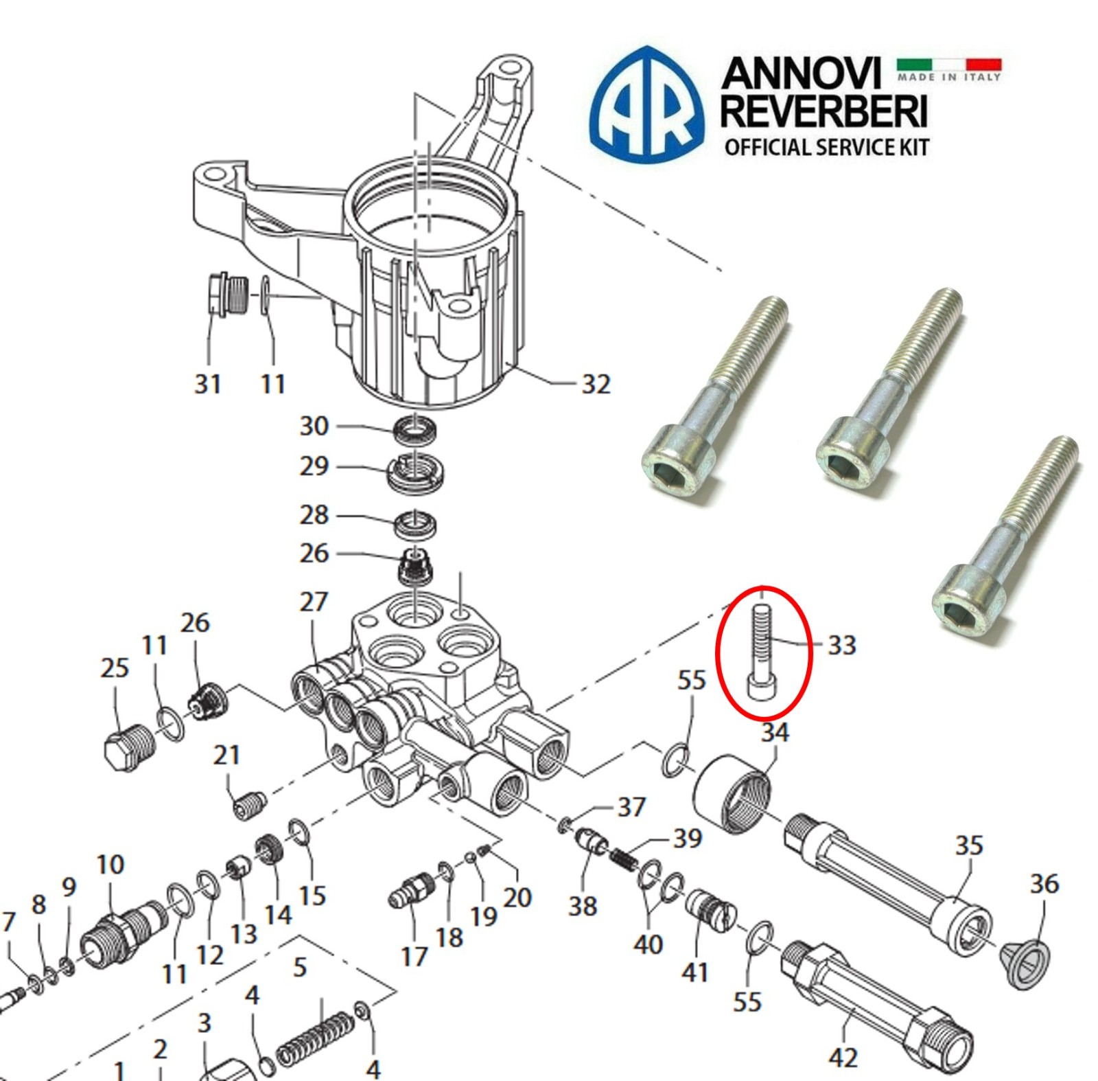 Annovi Reverberi AR800220 Head bolts FOR RMW Pumps x3 (M8x45)
