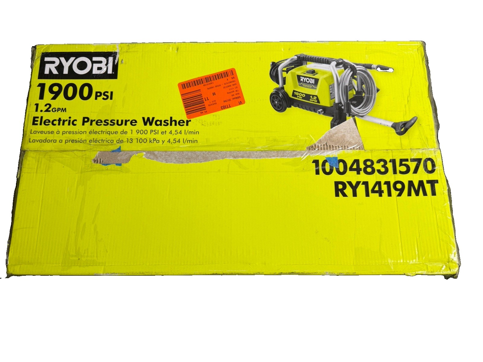 RYOBI RY1419MT 1900 PSI 1.2 GPM Electric Pressure Washer Tested Working