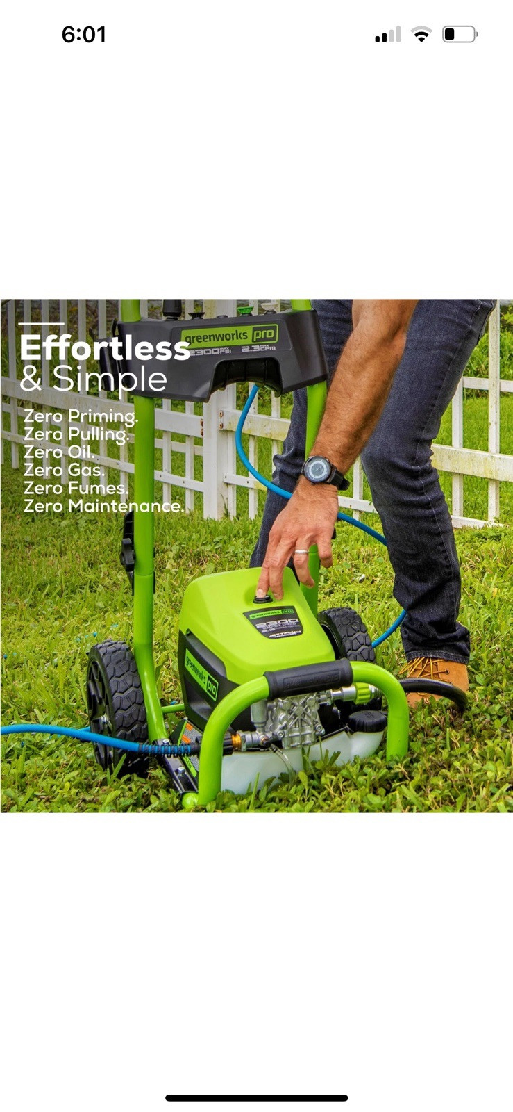Greenworks Pro 2300 PSI Electric Pressure Washer 25Ft Hose 35Ft Cord 5 Nozzles