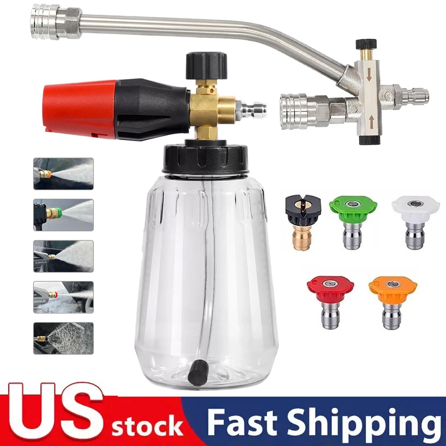 Pressure Washer Foam Cannon with Dual-Connector Double Tip Attachment Dual La…