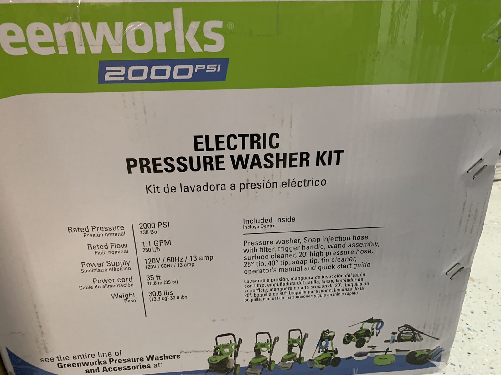 Greenworks 2000 PSI 1.1-Gallons Cold Water Electric Pressure Washer Combo Kit