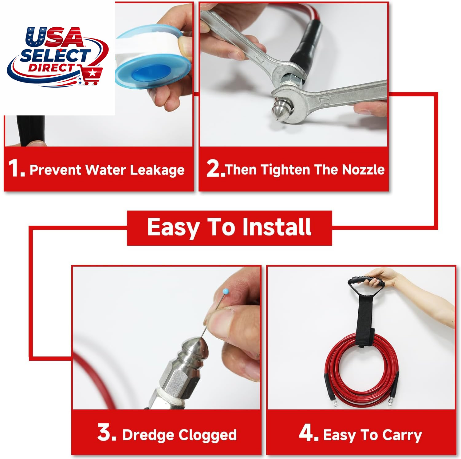 Sewer Jetter Kit for Pressure Washer 100Ft 5800PSI with Nozzles