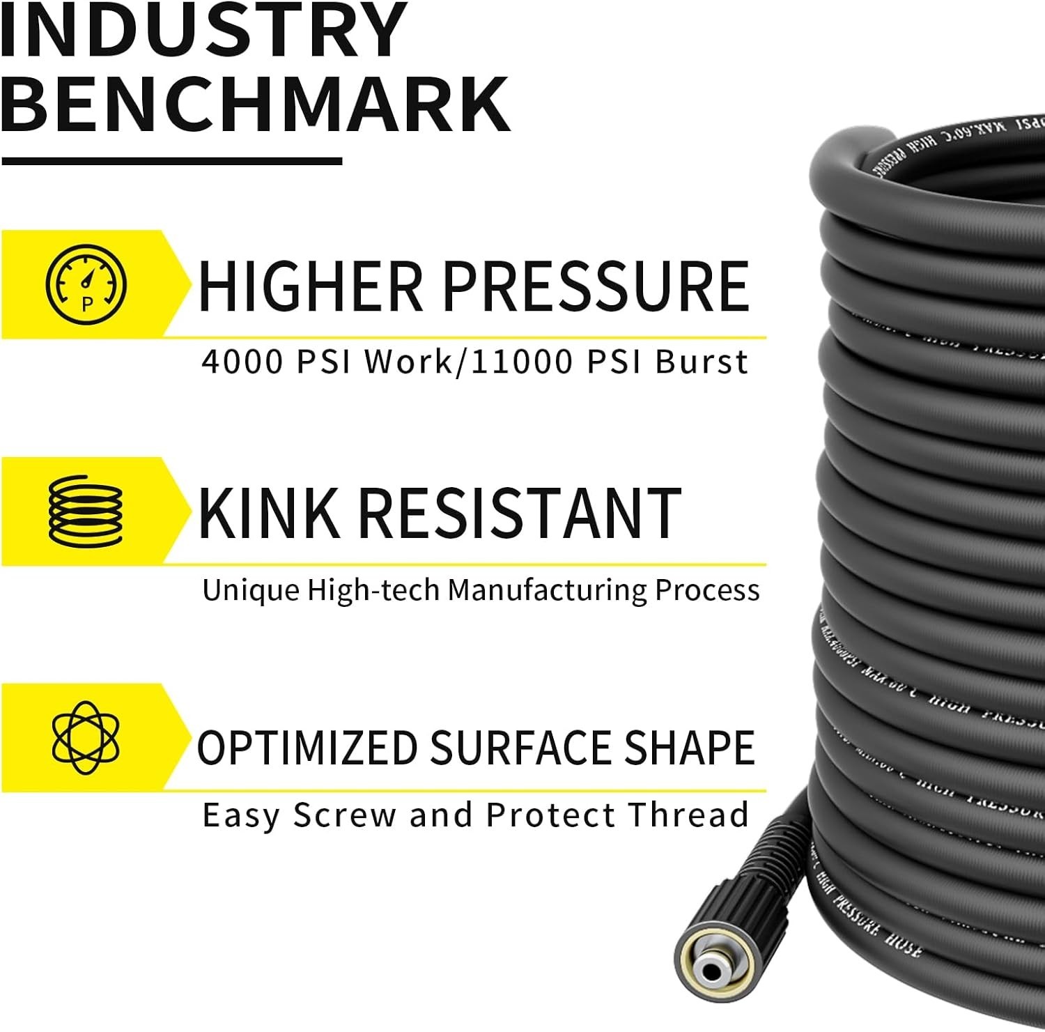 POHIR 100FT 4000PSI Pressure Washer Hose Kink Resistant 1/4″ Power Washer Hose