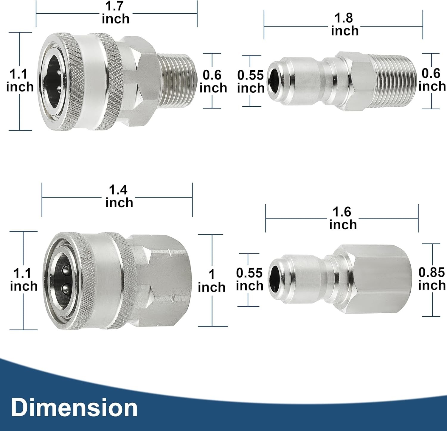 8-Piece Stainless Steel Pressure Washer Quick Connect Fittings Set – 3/8 Inch