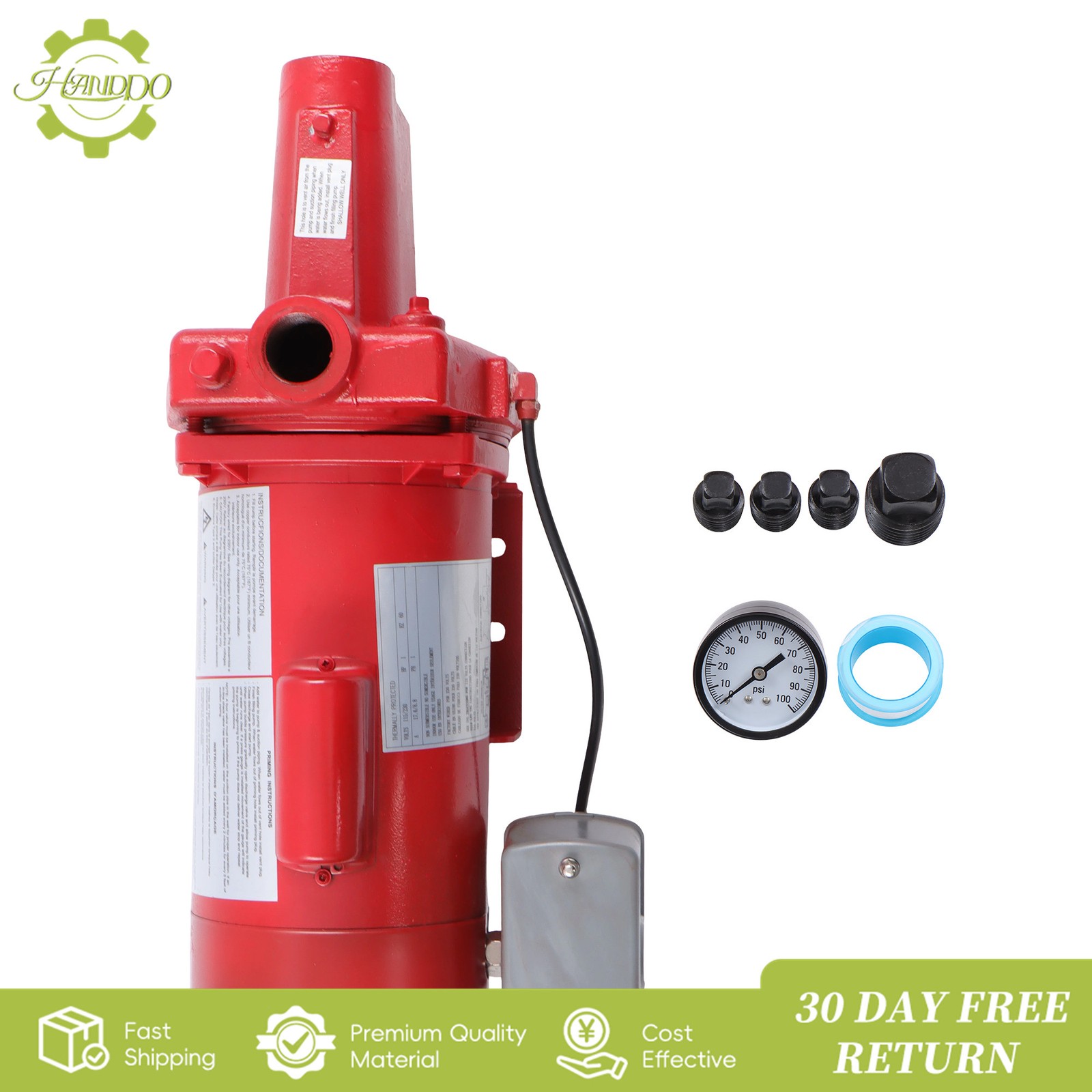 Shallow Well Jet Pump 1 HP 23 GPM, Cast Iron, 115/230V Dual Voltage, Red