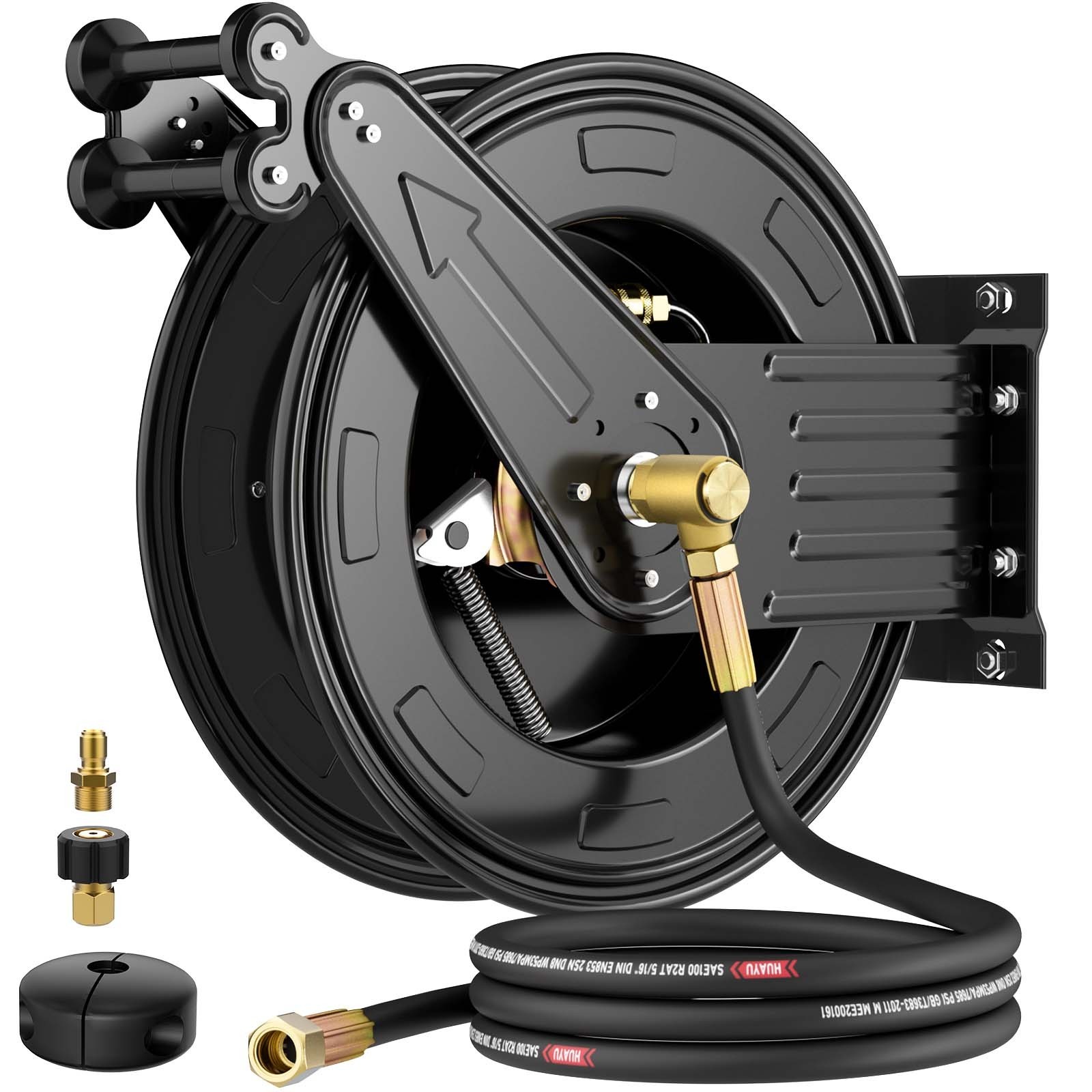 Pressure Washer Hose Reel Dual Arm 3/8in x 50ft Retractable Pressure Washer Reel