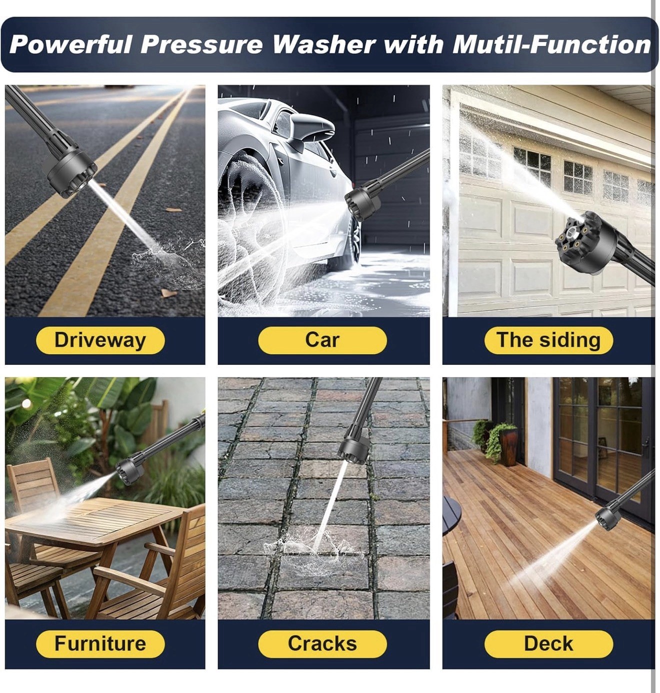 Cordless Pressure Washer,1250 PSI Cordless Power Washer with 2pcs 4.0Ah Battery