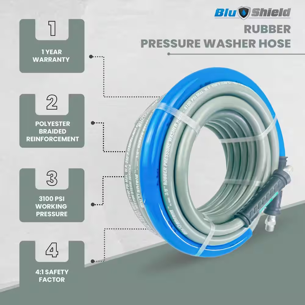 1/4 In. X 50 Ft. 3000 PSI Rubber Pressure Washer Hose, Non-Marking with M22 Fitt